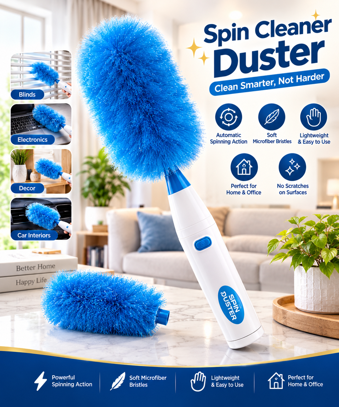 Rechargeable Spin Cleaner Duster – Removes Dust & Cleans Hard-to-Reach Areas