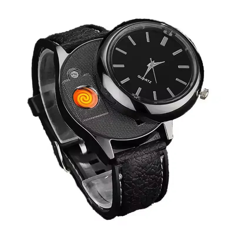 Military-Inspired USB Lighter Watch for Men – Bold Multi-Function Style